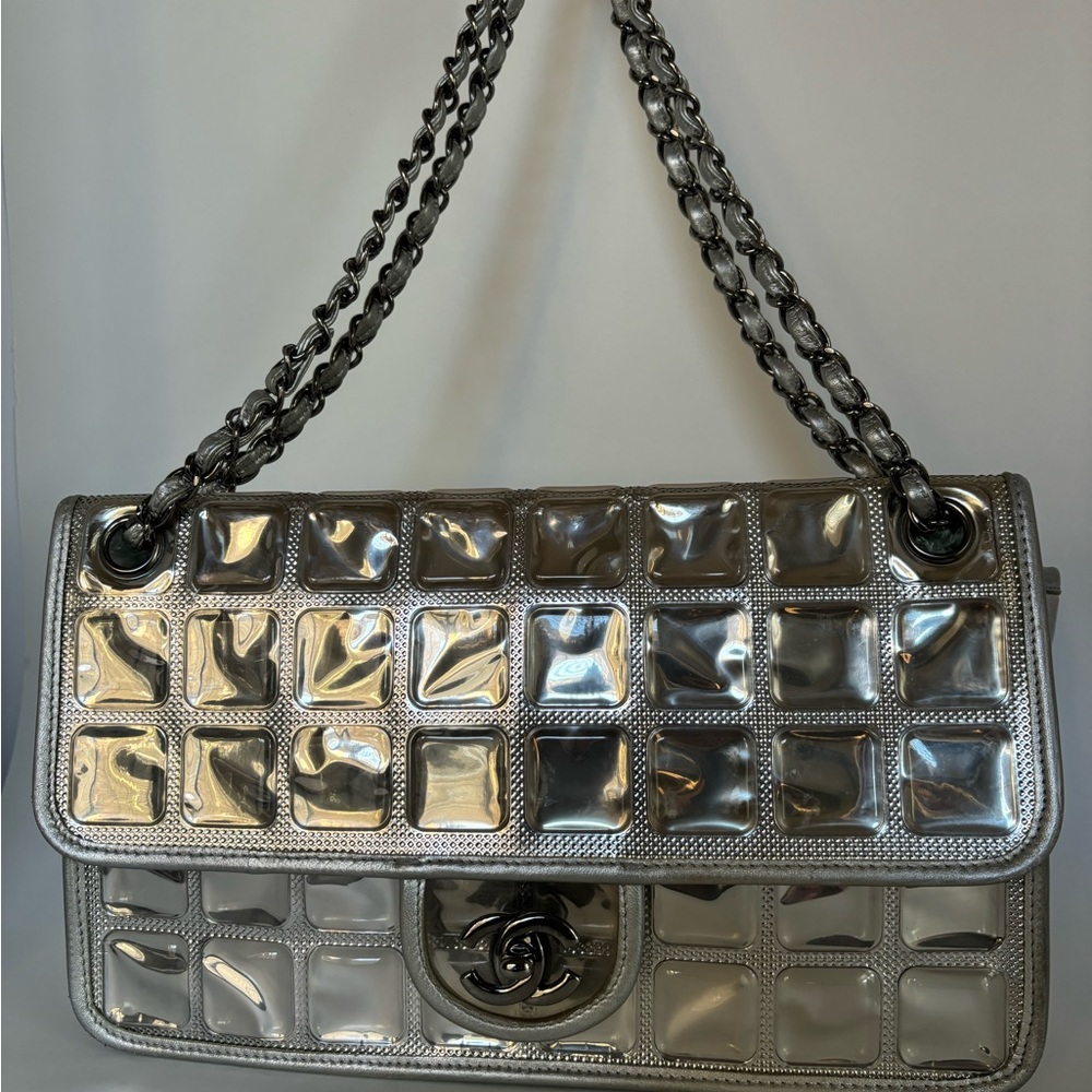 CHANEL Rare & Iconic ICE CUBE Metallic Logo Flap shoulder bag